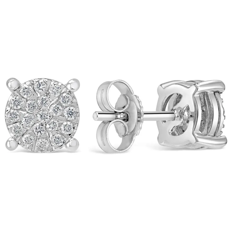 9ct White Gold Cluster Stone Stud .16ct