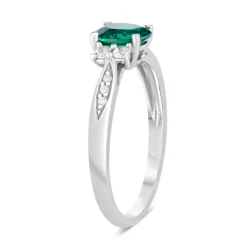 9ct White Gold Created Emerald & Cubic Zirconia Sides Ring