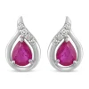 9ct White Gold Created Ruby and Diamond Stud Earrings