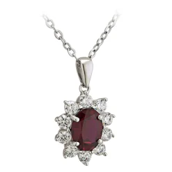 9ct White Gold Created Ruby and Cubic Zirconia Pendant (Chain Included)