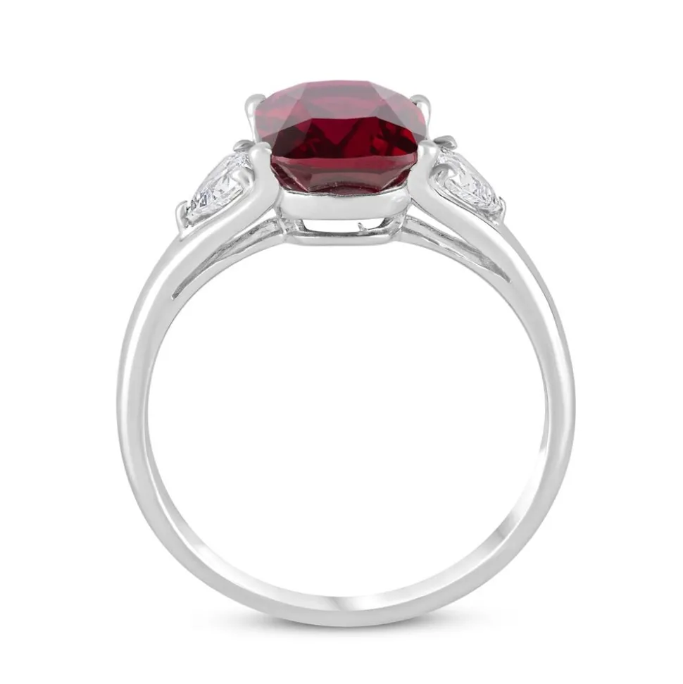 9ct White Gold Created Ruby & Cubic Zirconia Ring