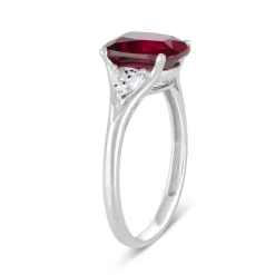 9ct White Gold Created Ruby & Cubic Zirconia Ring