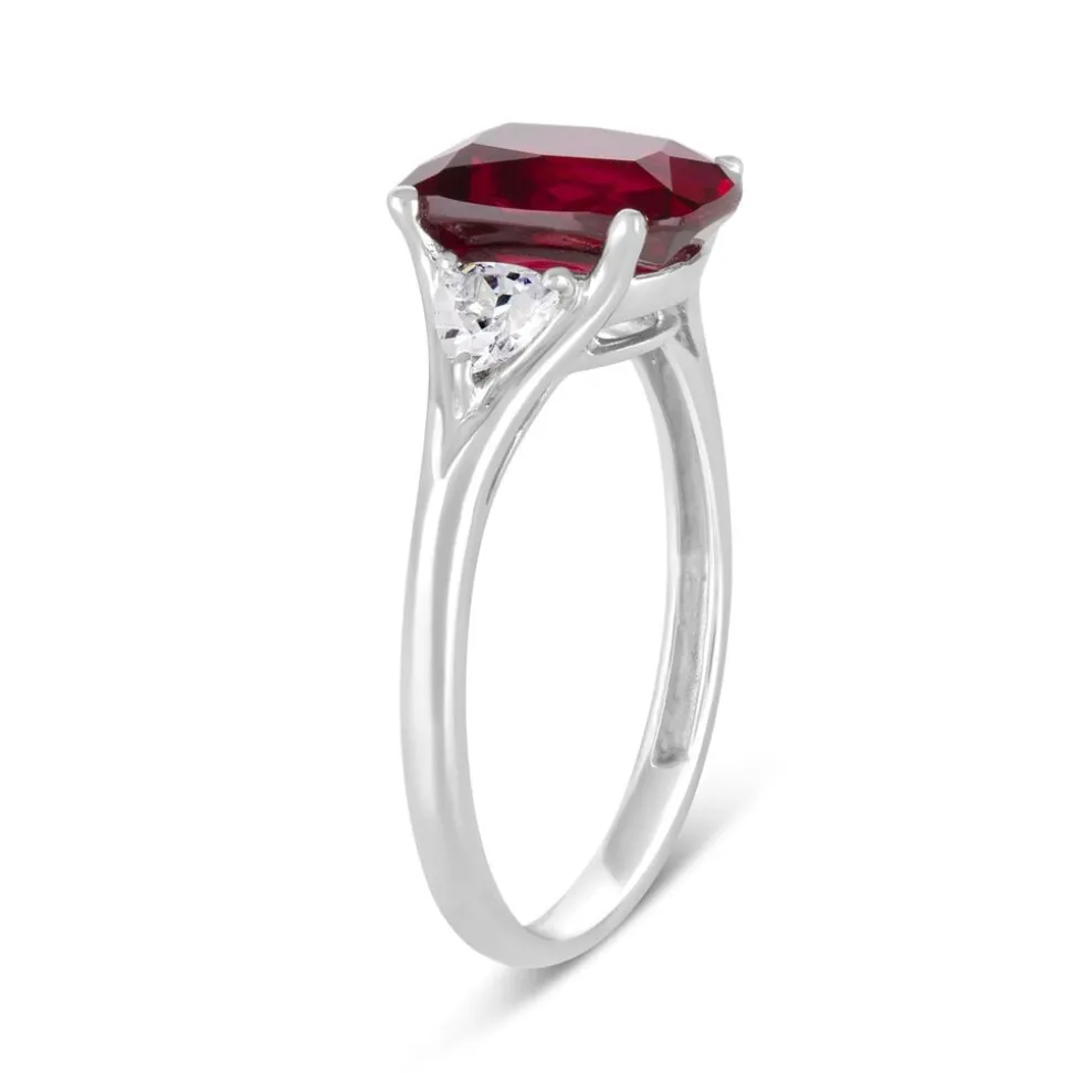 9ct White Gold Created Ruby & Cubic Zirconia Ring