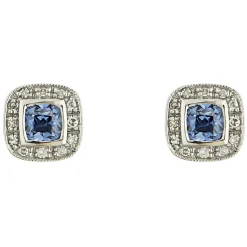 9ct White Gold Created Sapphire and Diamond Earrings