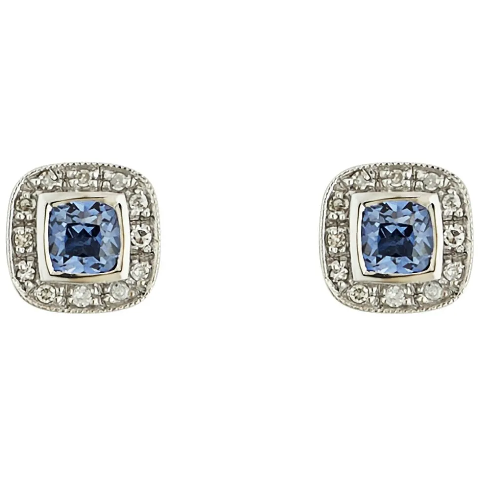9ct White Gold Created Sapphire and Diamond Earrings