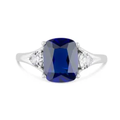9ct White Gold Created Sapphire & Cubic Zirconia Ring