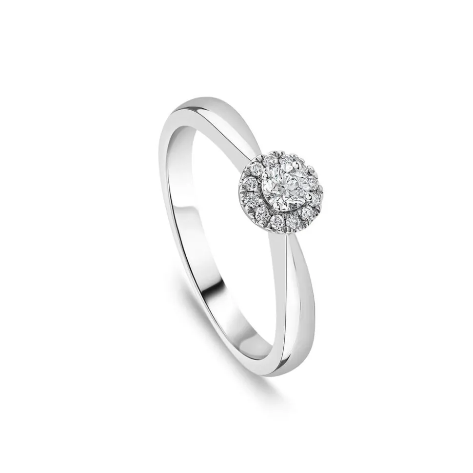 9ct White Gold 0.10ct Classic Halo Diamond Ring