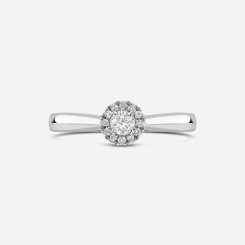 9ct White Gold 0.10ct Classic Halo Diamond Ring