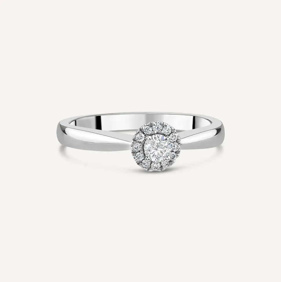 9ct White Gold 0.10ct Classic Halo Diamond Ring
