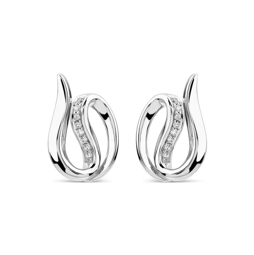 9ct White Gold 0.05ct Diamond Set Open Swirl Stud Earrings