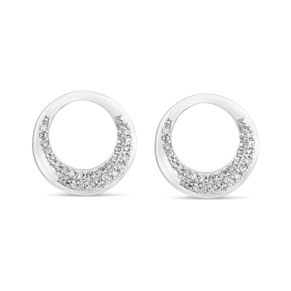 9ct White Gold 0.12ct Diamond Pave Open Circle Stud Earrings