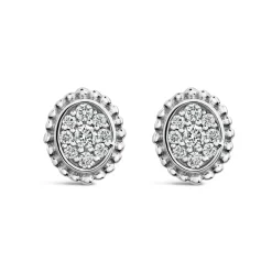 9ct White Gold 0.10ct Diamond Mystere Beaded Edge Oval Stud Earrings