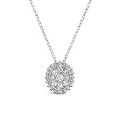 9ct White Gold 0.15ct Diamond Mystere Beaded Edge Oval Pendant