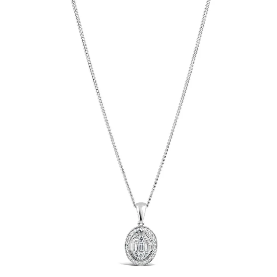 9ct White Gold 0.20ct Diamond Oval & Baguette Pendant