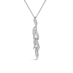 9ct White Gold 0.06ct Diamond Set & Polished Petals Pendant