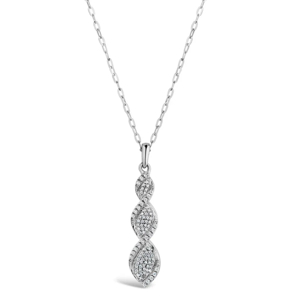 9ct White Gold 0.15ct Diamond Pave Twisted Drop Pendant