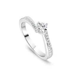18ct White Gold 0.50ct Diamond NSEW Solitaire Twisted Pave Shoulders Ring