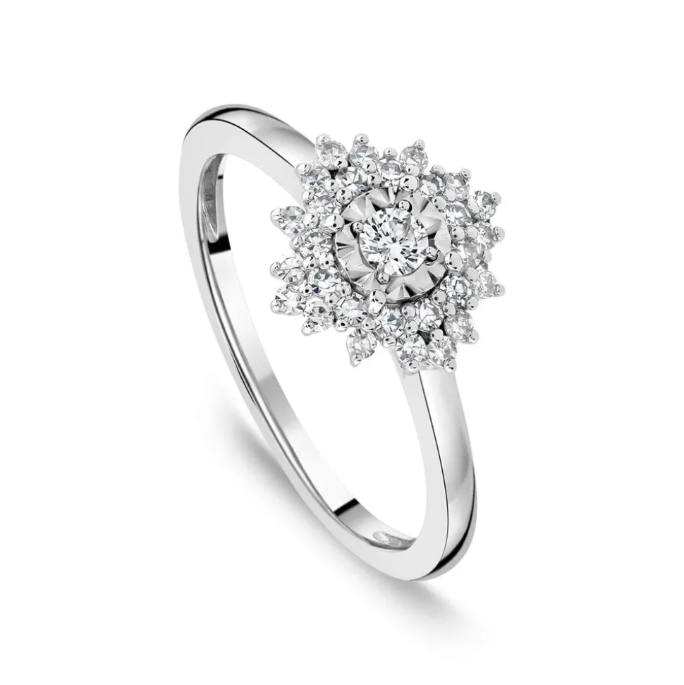 9ct White Gold 0.27ct Diamond Illusion Set Cluster Ring