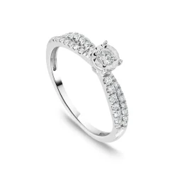 9ct White Gold 0.33ct Diamond Illusion Solitaire & Twisted Pave Shoulders Ring