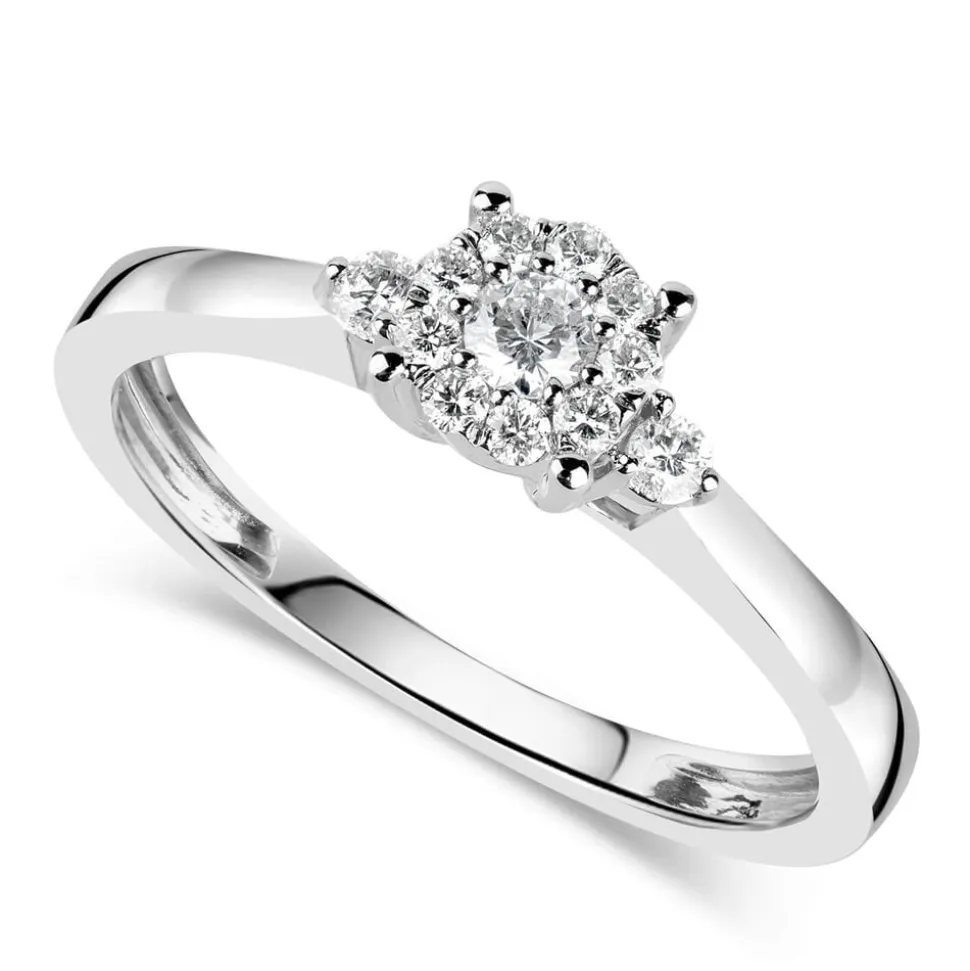 9ct White Gold 0.20ct Diamond Halo & Sides Ring