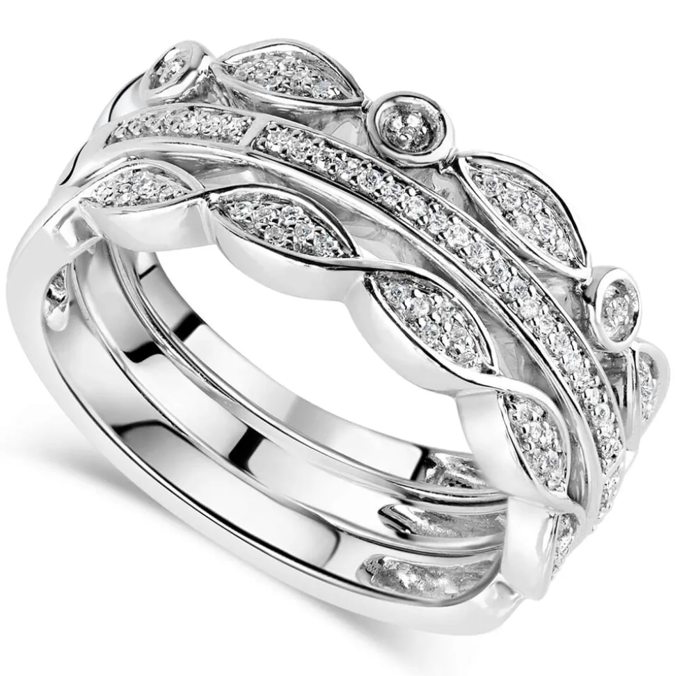 9ct White Gold 0.15ct Diamond Ring Stack