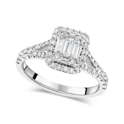 18ct White Gold 0.70ct Diamond Baguette Cluster Ring