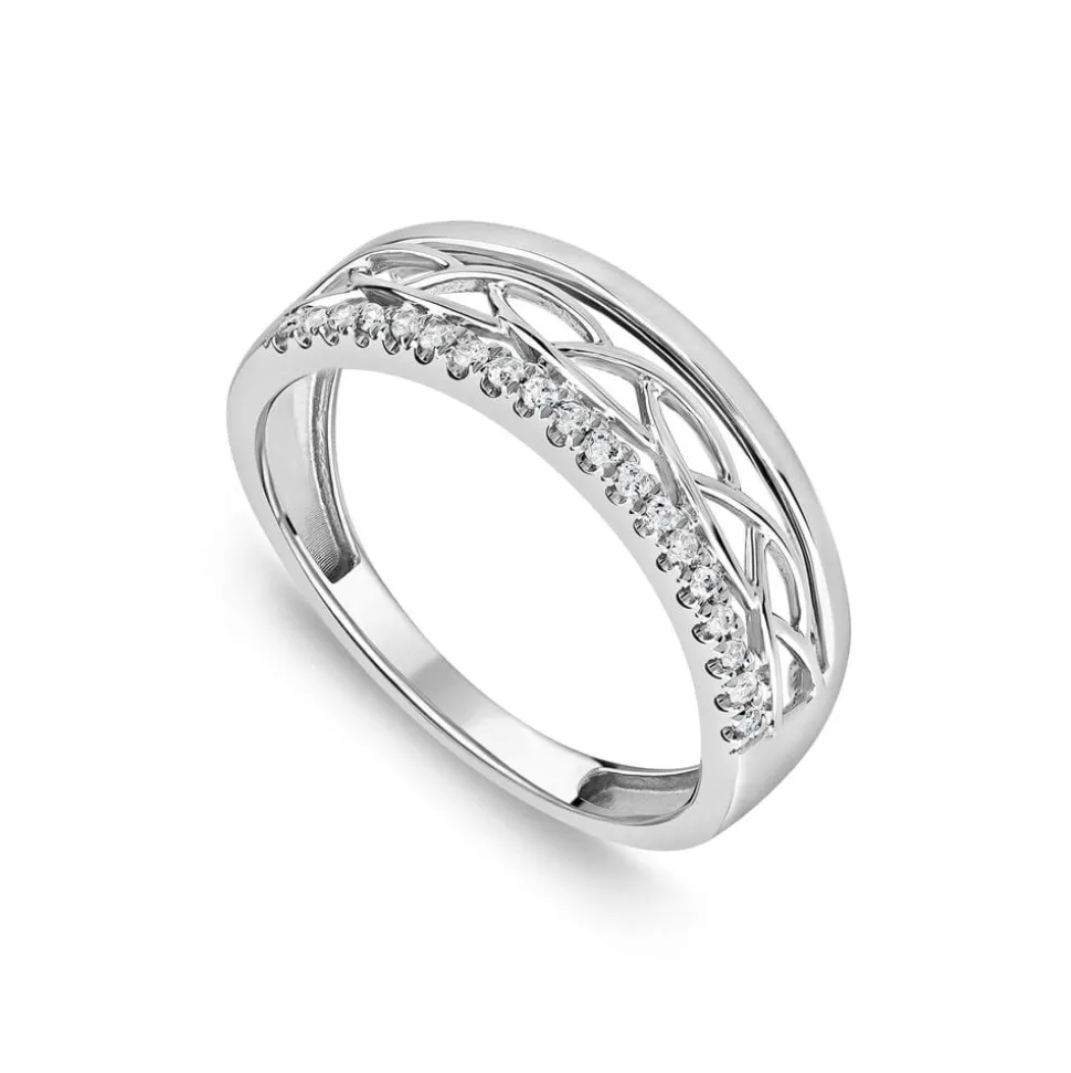 9ct White Gold 0.10ct Diamond Line Woven Design Ring
