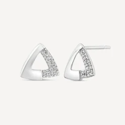 9ct White Gold 0.05ct Diamond Triangled Pave Stud Earrings