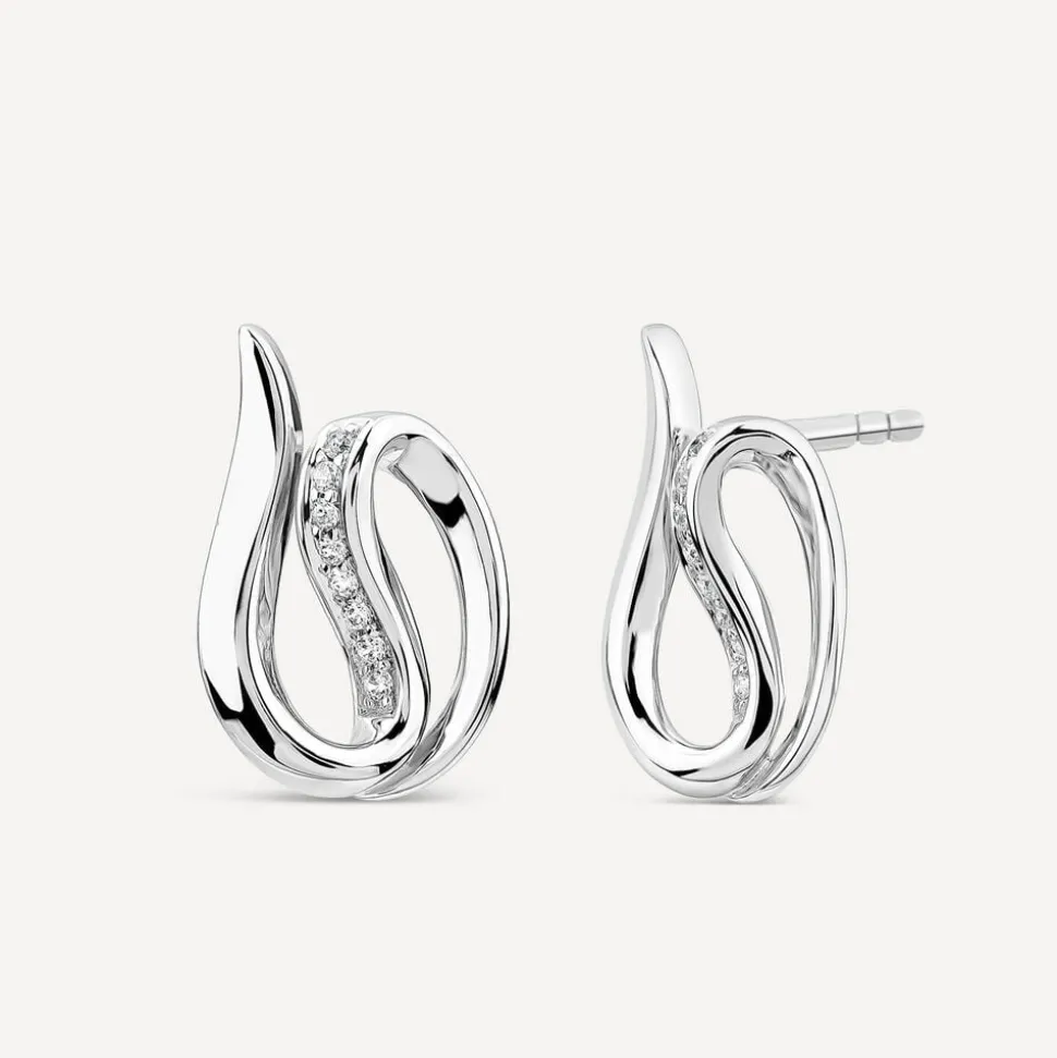 9ct White Gold 0.05ct Diamond Set Open Swirl Stud Earrings