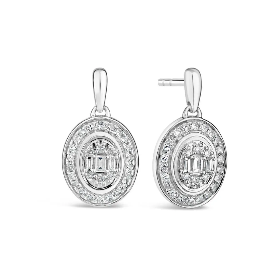 9ct White Gold 0.20ct Diamond Oval & Baguette Stud Earrings