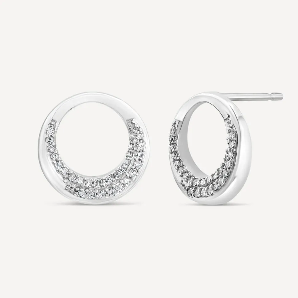9ct White Gold 0.12ct Diamond Pave Open Circle Stud Earrings
