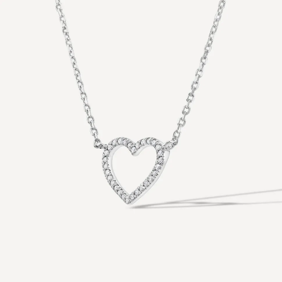 9ct White Gold 0.05ct Diamond Open Heart Necklet