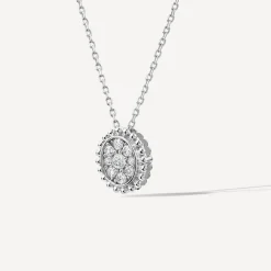 9ct White Gold 0.15ct Diamond Mystere Beaded Edge Oval Pendant