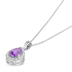9ct White Gold 0.10ct Diamond and Amethyst Pear Drop Pendant