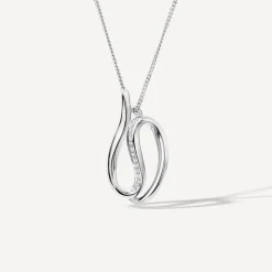 9ct White Gold 0.05ct Diamond Set Open Swirl Pendant