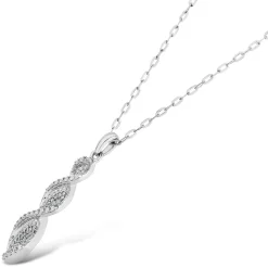 9ct White Gold 0.15ct Diamond Pave Twisted Drop Pendant