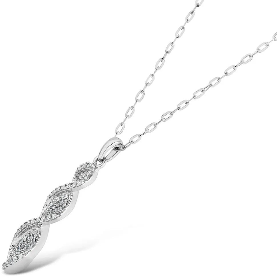 9ct White Gold 0.15ct Diamond Pave Twisted Drop Pendant