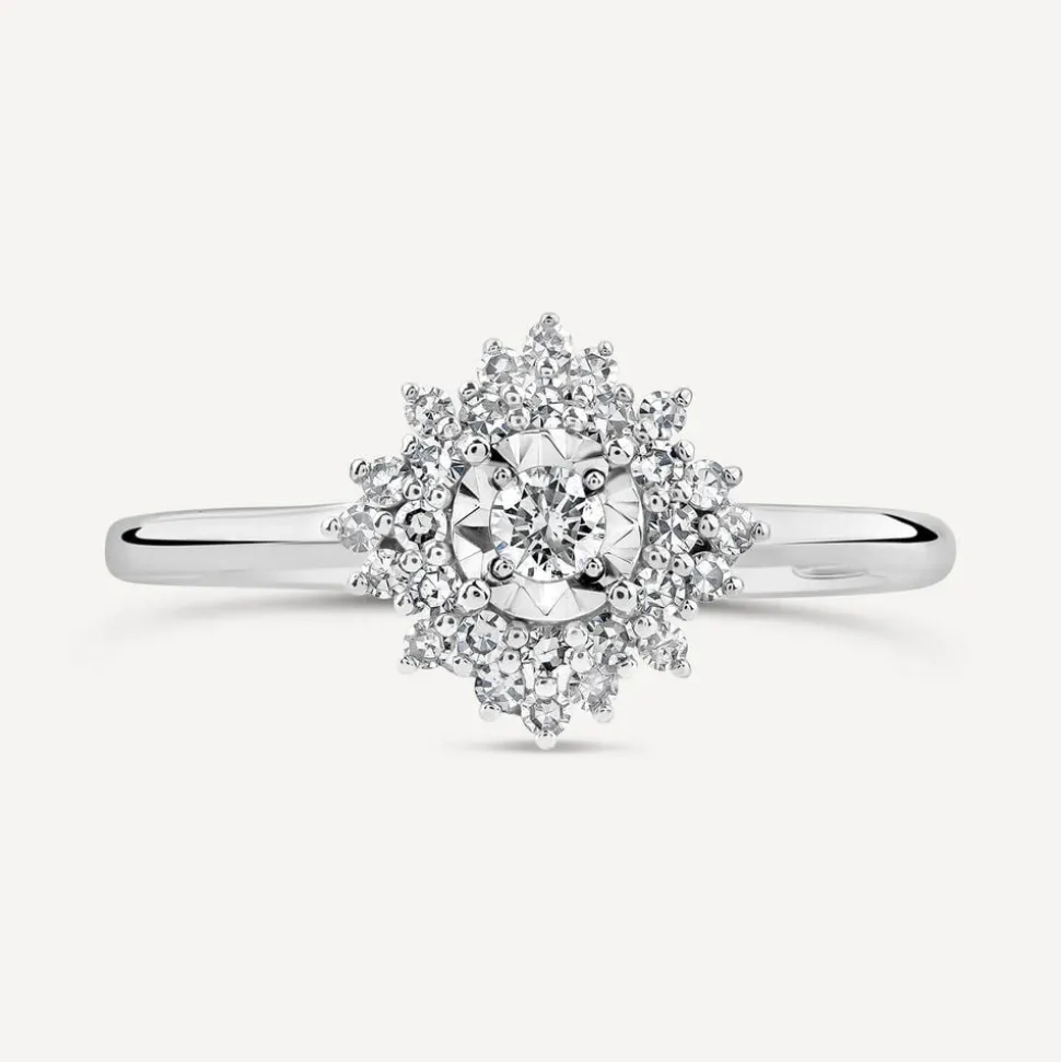 9ct White Gold 0.27ct Diamond Illusion Set Cluster Ring