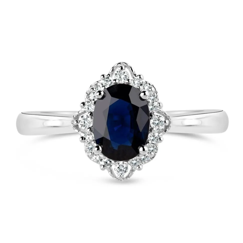 9ct White Gold 0.18ct Diamond & Sapphire Ring