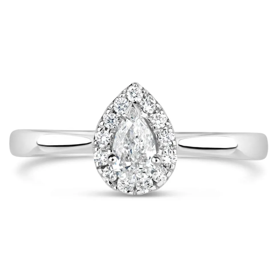 9ct White Gold 0.25ct Diamond Pear Cut Halo Ring
