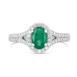 18ct White Gold 0.29ct Diamond Surround Emerald Ring