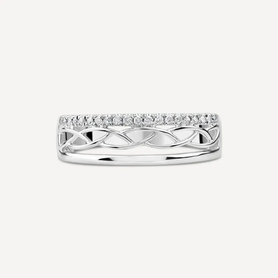 9ct White Gold 0.10ct Diamond Line Woven Design Ring