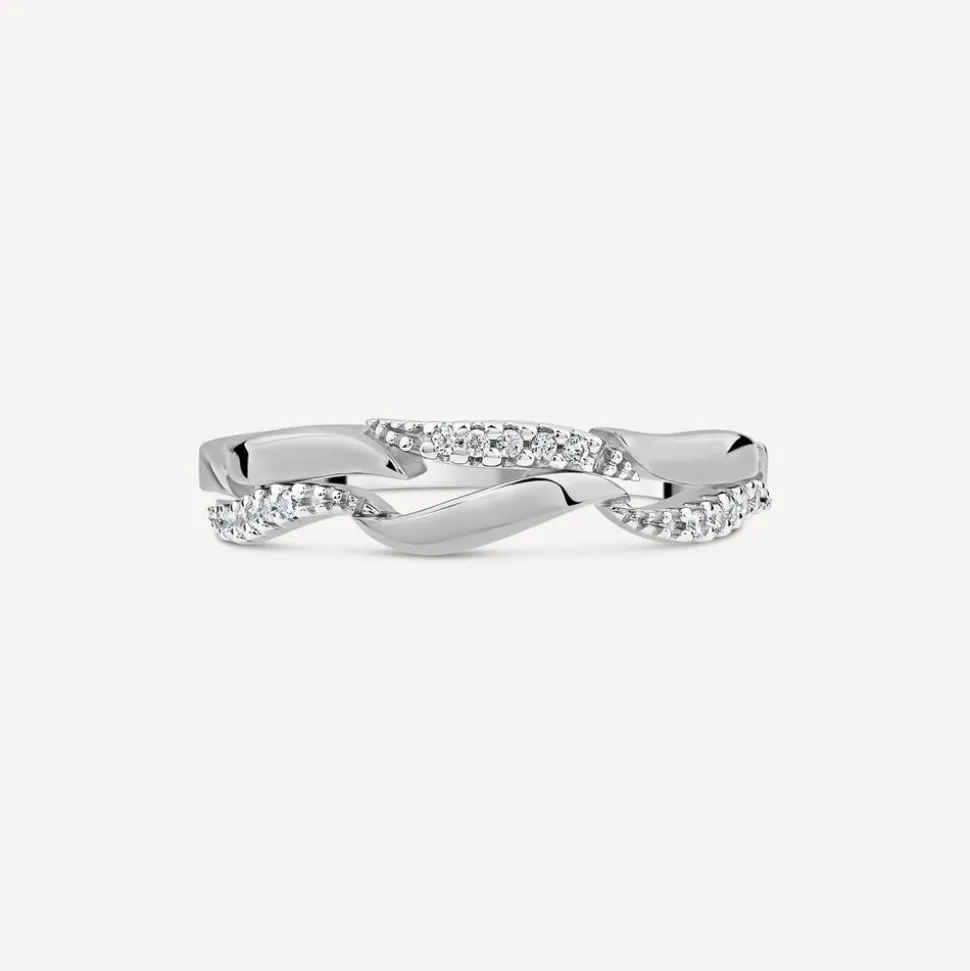 9ct White Gold 0.07ct Diamond Polished Wave Ring