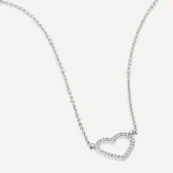 9ct White Gold 0.05ct Diamond Open Heart Necklet