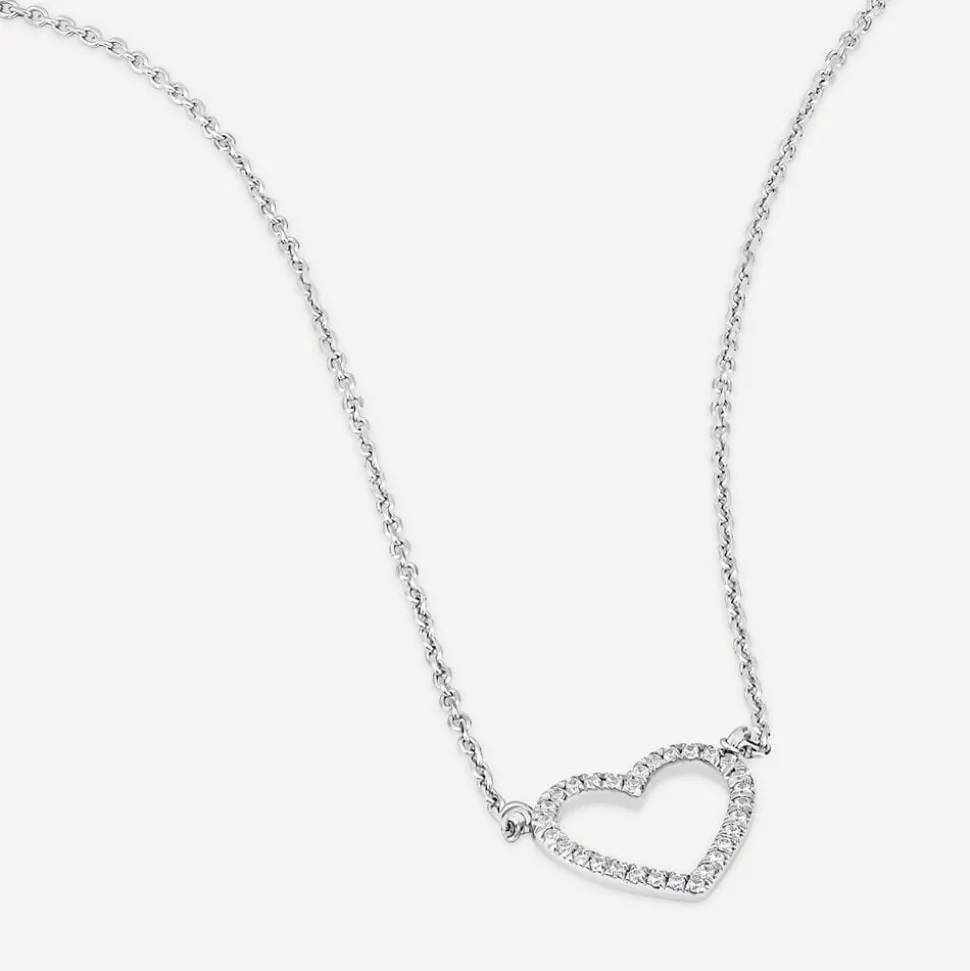9ct White Gold 0.05ct Diamond Open Heart Necklet