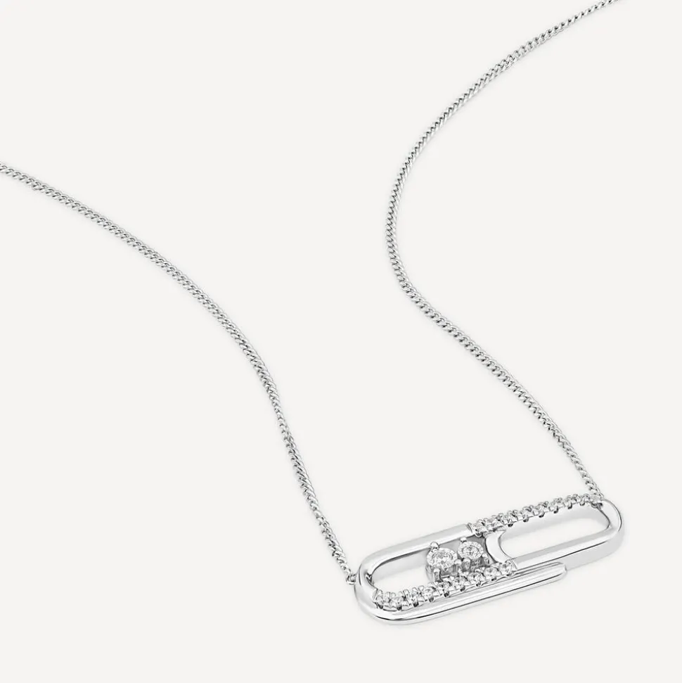 9ct White Gold 0.10ct Diamond Set Paperclip Necklet