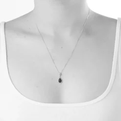 9ct White Gold 0.15ct Diamond and Sapphire Pear Drop Pendant