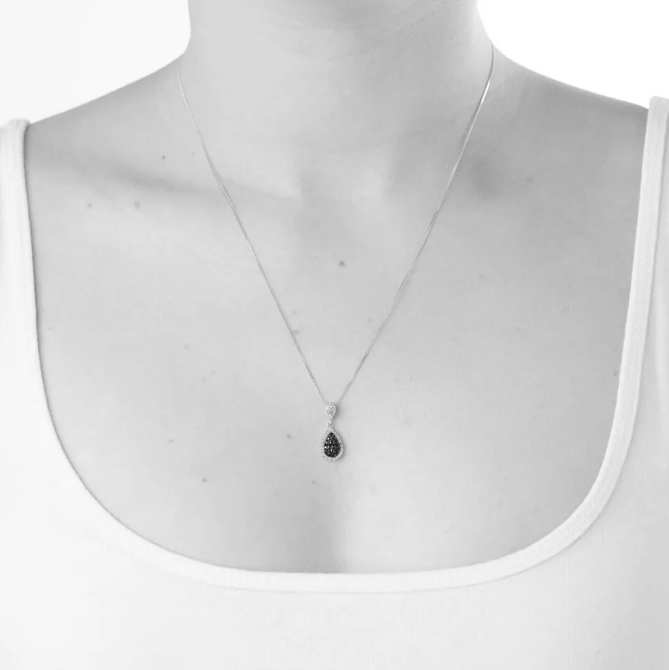 9ct White Gold 0.15ct Diamond and Sapphire Pear Drop Pendant