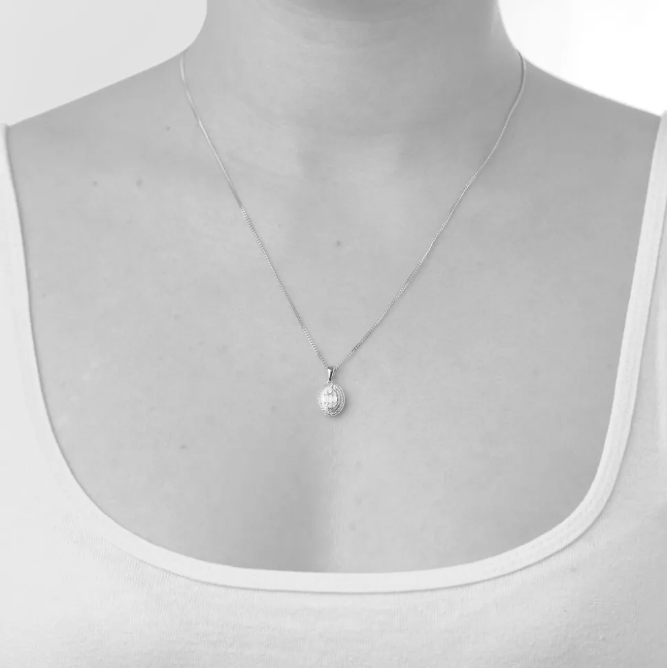 9ct White Gold 0.20ct Diamond Oval & Baguette Pendant