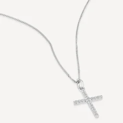 9ct White Gold 0.10ct Diamond Cross Pendant